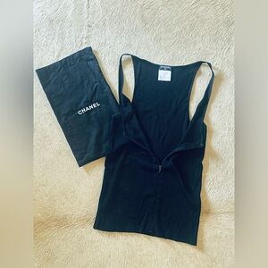 CHANEL SUPER RARE SWAROVSKI CC Black Zip-Front Sleeveless Top